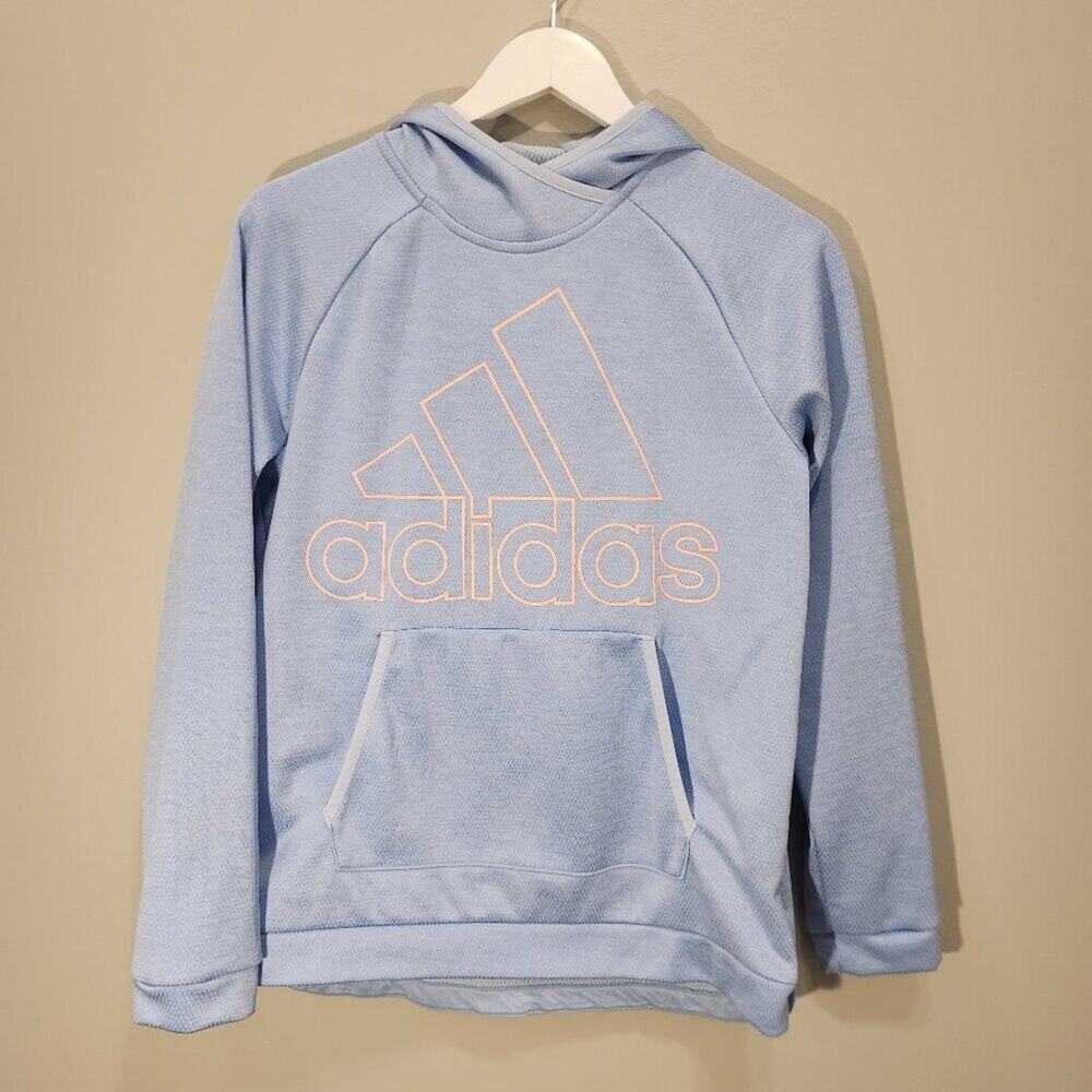 Adidas Women's Hooded Sweatshirt Climawarm Light Blue Kangaroo Pocket - Size S